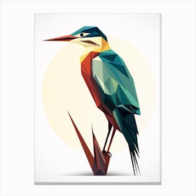 Colourful Geometric Bird Green Heron 1 Canvas Print