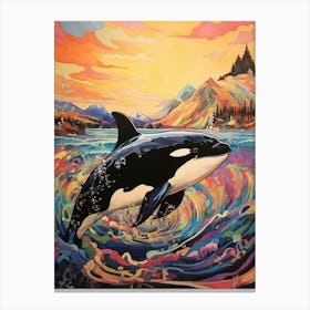 Surreal Orca Whale Waves And Mountain Canvas Print