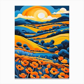 Cartoon Poppy Field Landscape Illustration (36) Canvas Print