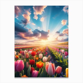 Tulip Field At Sunset 2 Canvas Print