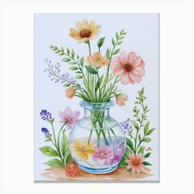 Watercolor Flowers In A Vase 1 Canvas Print