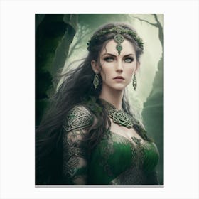 Dreamshaper V5 Celtic Warrior Woman Stone Ruins Deep Green Eye 3 Canvas Print