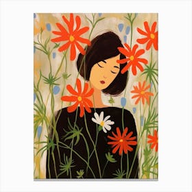 Woman With Autumnal Flowers Love In A Mist Nigella 3 Canvas Print