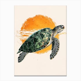 Sea Turtle & The Sunset Vintage Painting Inspired  4 Canvas Print