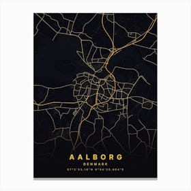 Aalborg Denmark Black and Gold Map Canvas Print