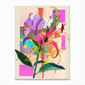 Gloriosa Lily 1 Neon Flower Collage Canvas Print