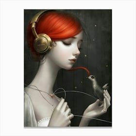 Girl With Headphones And A Bird 10 Canvas Print