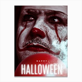 Happy Halloween Clown | CreepyClown, SpookyArt, HalloweenDecor, CircusNightmare, HauntedCarnival, ScaryClown, FrighteningFun, SinisterSmiles, ClowningAround, FreakyFestivities, HorrorArt, EerieEntertainment. Canvas Print