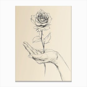 English Rose In Hand Line Drawing 2 Canvas Print
