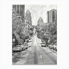 South Congress Avenue Austin Texas Black And White Drawing 4 Canvas Print