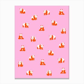Panda Bears Pattern Pink and Orange Canvas Print