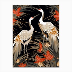 Black And Red Cranes 1 Vintage Japanese Botanical Canvas Print