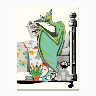 Dinosaur Pterodactyl In Bed Canvas Print