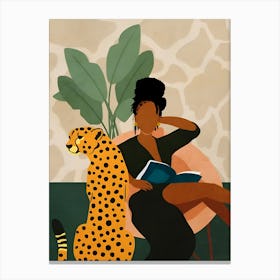 Cheetah with women Canvas Print