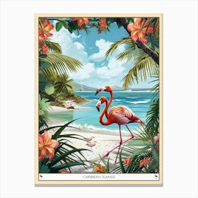 Greater Flamingo Caribbean Islands Tropical Illustration 8 Poster Canvas Print