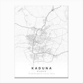 Kaduna Nigeria White Map Canvas Print