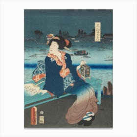 Second Sheet From The Left From A Hexaptych Titled Ryogoku Yūkeshiki 両国夕景色 Canvas Print