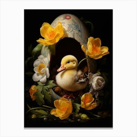 Duck Cracking Out Of Egg Floral 1 Canvas Print