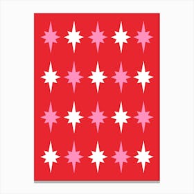 Starry Night Pink and White Stars on Red Canvas Print