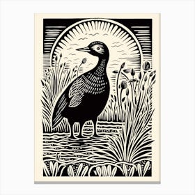 B&W Bird Linocut Coot 2 Canvas Print