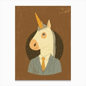 Unicorn In A Suit & Tie Mocha Muted Pastels 4 Canvas Print
