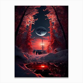 Fond De Paysage De Nuit De Lune De Forêt Canvas Print