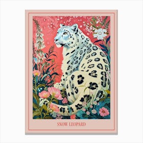 Floral Animal Painting Snow Leopard 3 Poster Canvas Print