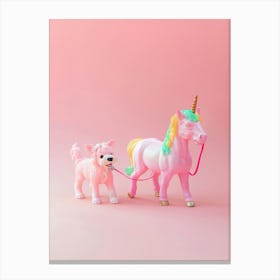 Toy Pastel Unicorn Walking A Dog 1 Canvas Print