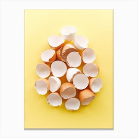 Egg Shells On Yellow Background Canvas Print