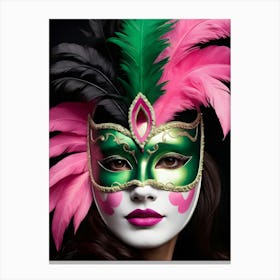 A Woman In A Carnival Mask, Pink And Black (62) Canvas Print