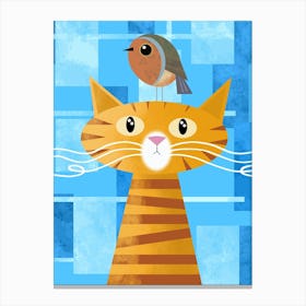 Orange Cat and Robin Redbreast Canvas Print