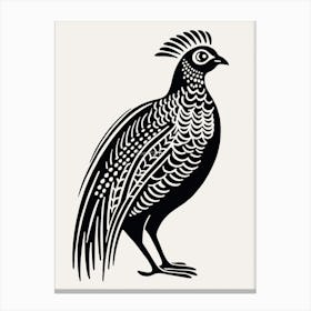 B&W Bird Linocut Pheasant 6 Canvas Print