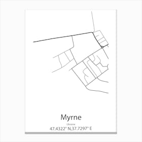 Myrne,Ukraine Minimalist Map Canvas Print