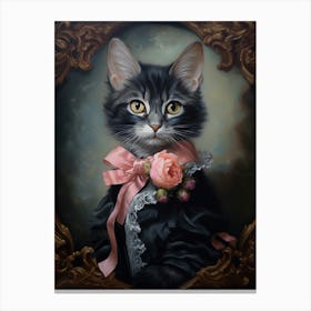 Black & Pink Cat Rococo Style 1 Canvas Print