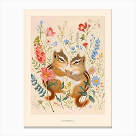 Folksy Floral Animal Drawing Chipmunk 4 Poster Canvas Print