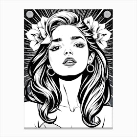 Black And White Girl With Flowers Canvas Print