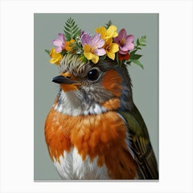 Robin With A Flower Crown European Robin 1 Canvas Print