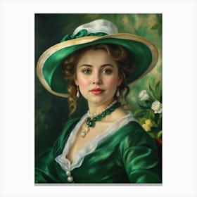 Lady In Green Hat 3 Canvas Print