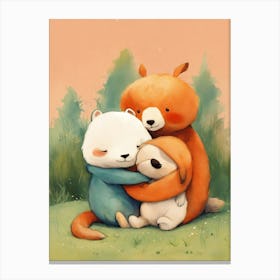 Cute Animals Hugging Canvas Print