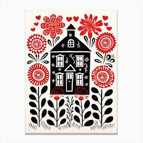 House Floral Patterns & Linework With Love Hearts Canvas Print