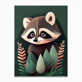 Curious Forest Raccoon With Plants Canvas Print