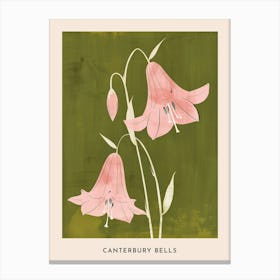 Pink & Green Canterbury Bells 1 Flower Poster Canvas Print