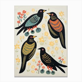Folk Style Bird Painting Raven 1 Canvas Print