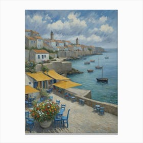 Serene Harbor Lights Croatian Cafe Canvas Print