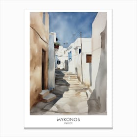 Mykonos Greece Watercolour Travel Poster Canvas Print