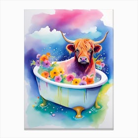 Highland Cow In Tub Canvas Print