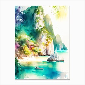 Ko Phi Phi Thailand Watercolour Pastel Tropical Destination Canvas Print