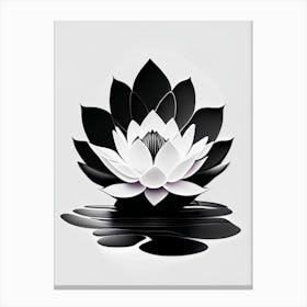 Blooming Lotus Flower In Pond Black And White Geometric 4 Canvas Print