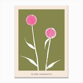 Pink & Green Globe Amaranth 1 Flower Poster Canvas Print