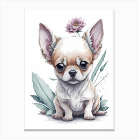 Floral Chihuahua Dog Portrait Painting (6) Canvas Print